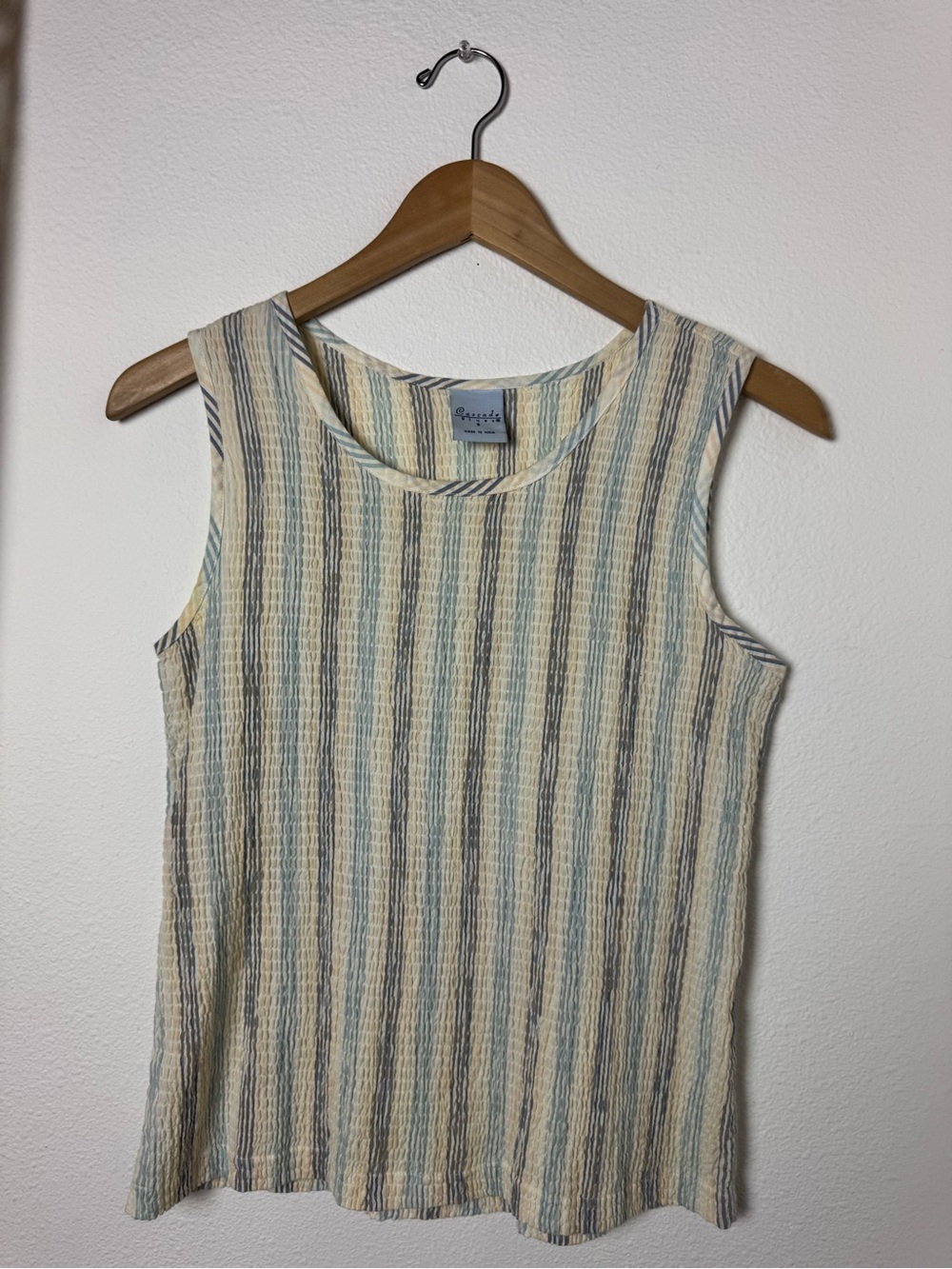 Light Blue & Cream Striped Sleeveless Tank Top by Papaya - Picture 2 of 4